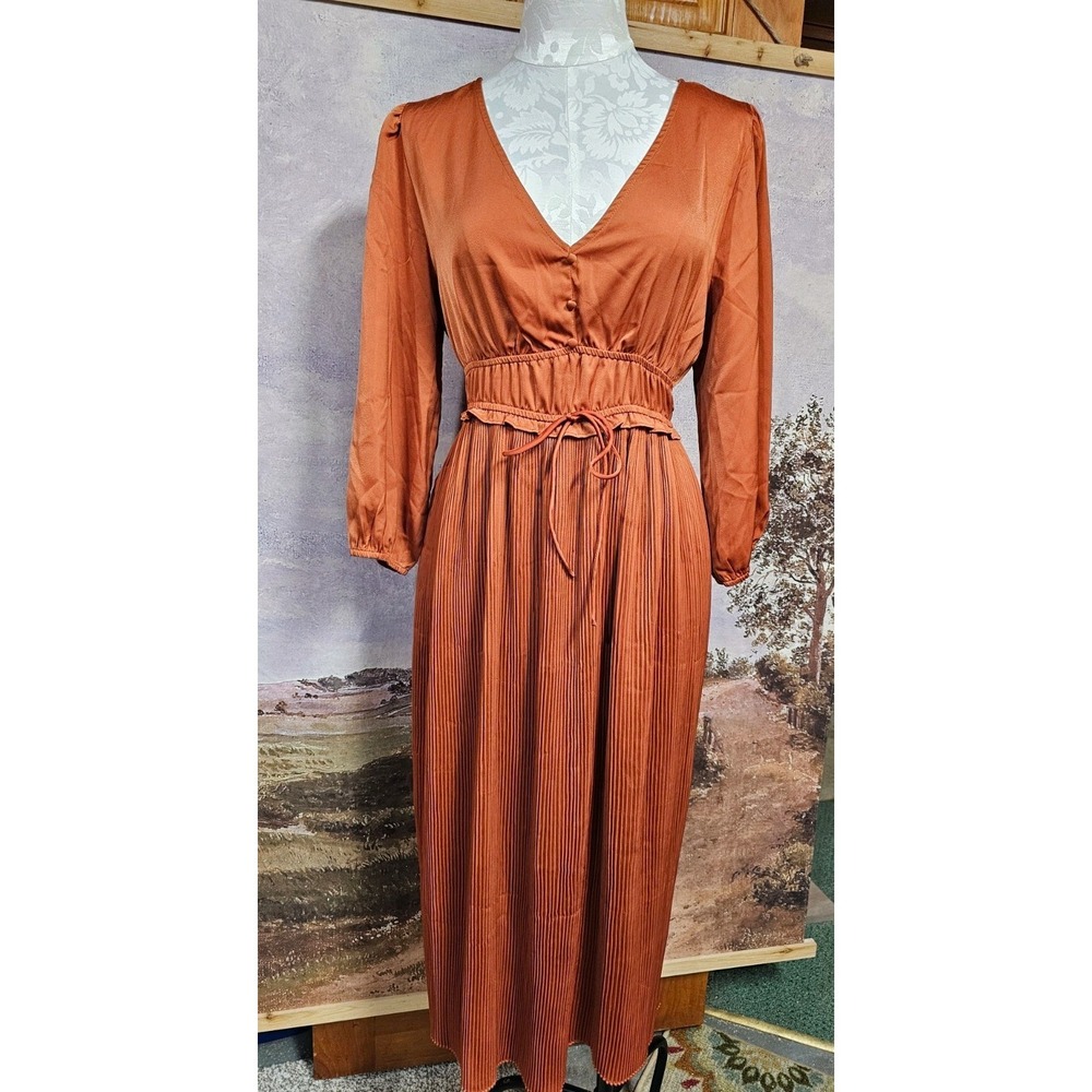 Baltic Born Women's Venus Pleated Copper  Maxi Dress Size XL